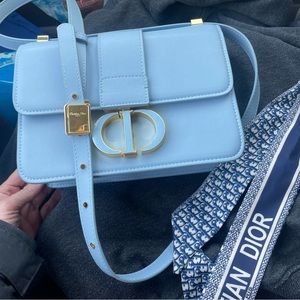 Selling baby blue 30 Montaigne Christian Dior purse with Christian Dior scarf.